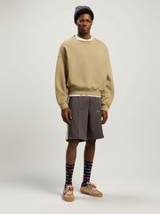 Curved Logo Loose Collar Crew in ARMY GREEN - DARK GREEN for Men