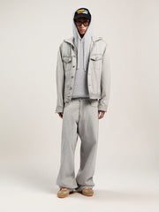 Curved Logo Rib Knit Hoodie in GREY MELANGE - OFF WHITE for Men