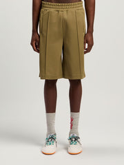Back Curved Logo Track Shorts in ARMY GREEN - OFF WHITE for Men