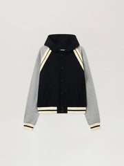 Curved Logo Varsity Jacket in BLACK - GREY MELANGE for Men