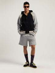 Curved Logo Varsity Jacket in BLACK - GREY MELANGE for Men