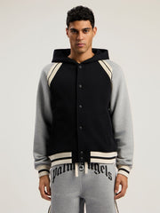 Curved Logo Varsity Jacket in BLACK - GREY MELANGE for Men