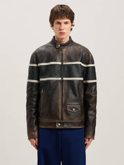 CRYSTAL PIN UP LEATHER BIKER BROWN - OFF in BROWN - OFF WHITE for Men