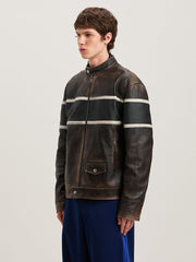 CRYSTAL PIN UP LEATHER BIKER BROWN - OFF in BROWN - OFF WHITE for Men