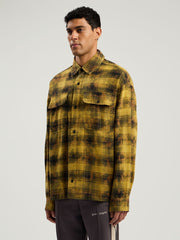 Curved Logo Check Shirt in ARMY GREEN - BLACK for Men