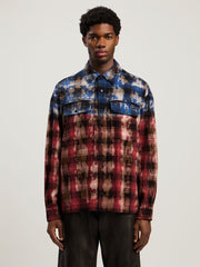 Curved Logo Check Shirt in BLUE - RED for Men