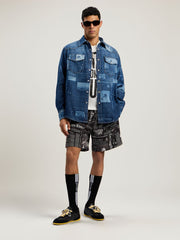 PaxLaTimes Drawstring Shorts in BLACK - OFF WHITE for Men