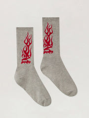 Flames Jacquard Socks in GREY MELANGE - RED for Men