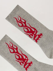 Flames Jacquard Socks in GREY MELANGE - RED for Men
