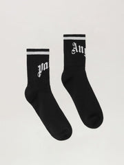 Curved Logo Track Socks in BLACK - OFF WHITE for Men