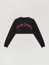 Curved Logo Crop Long Sleeve in BLACK - FUCHSIA for Women
