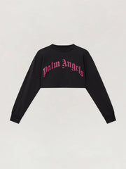 Curved Logo Crop Long Sleeve in BLACK - FUCHSIA for Women