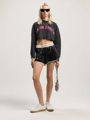 Curved Logo Crop Long Sleeve in BLACK - FUCHSIA for Women