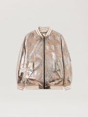 Laminated Leather Bomber Jacket in NUDE - SILVER for Women