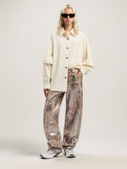Hybrid Denim Overshirt in OFF WHITE - BLACK for Women