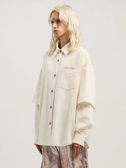 Hybrid Denim Overshirt in OFF WHITE - BLACK for Women