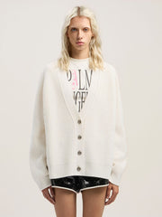 Curved Logo Ribbed Cardigan in OFF WHITE - PINK for Women