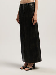 Curved Logo Coated Long Skirt in DARK GREY - BLACK for Women