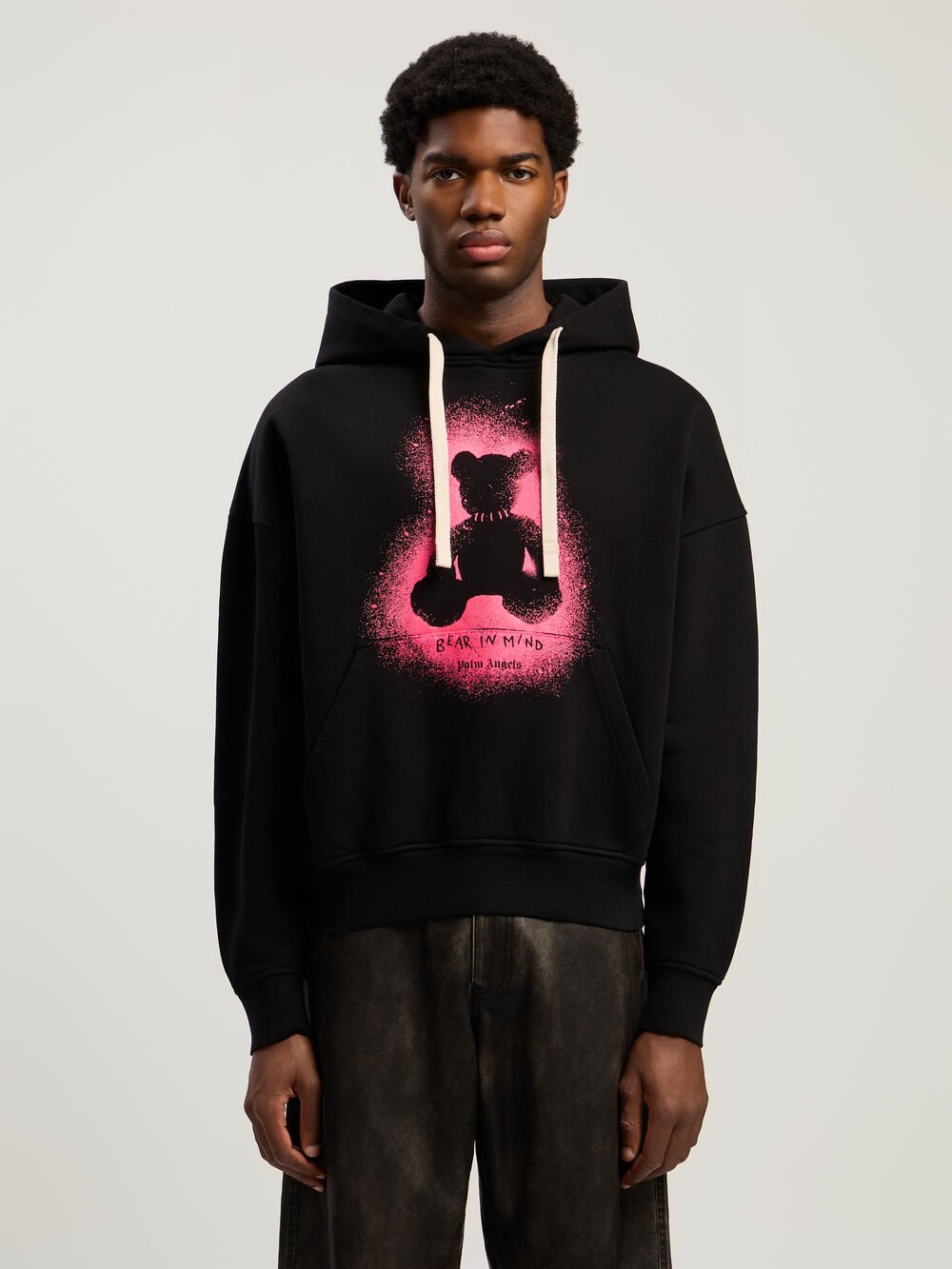 Spray Bear Loose Hoodie in BLACK - FUCHSIA FLUO for Men