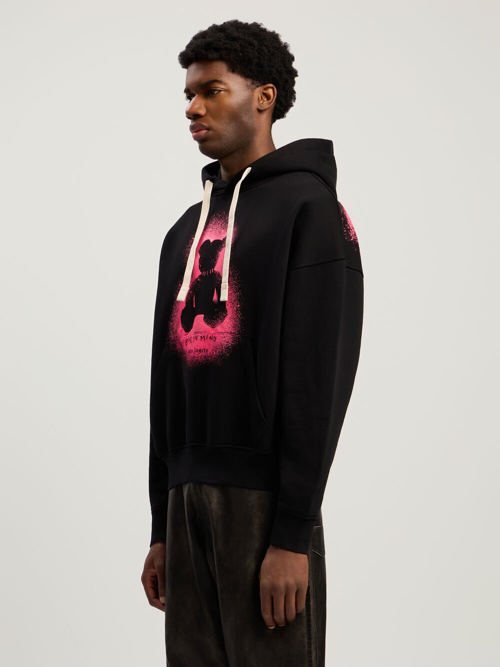 Spray Bear Loose Hoodie in BLACK - FUCHSIA FLUO for Men