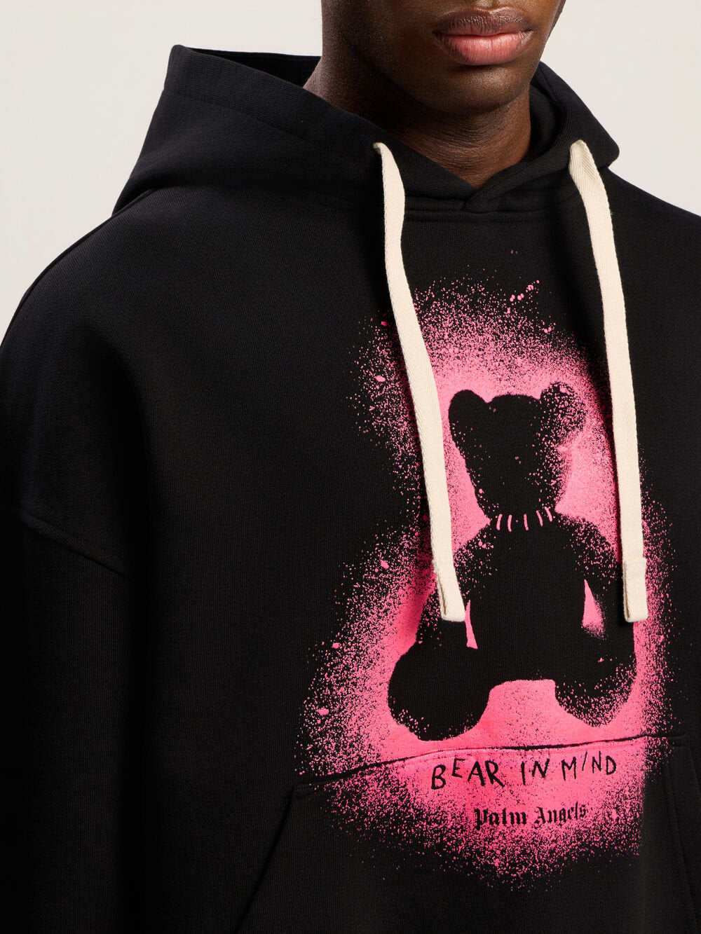 Spray Bear Loose Hoodie in BLACK - FUCHSIA FLUO for Men