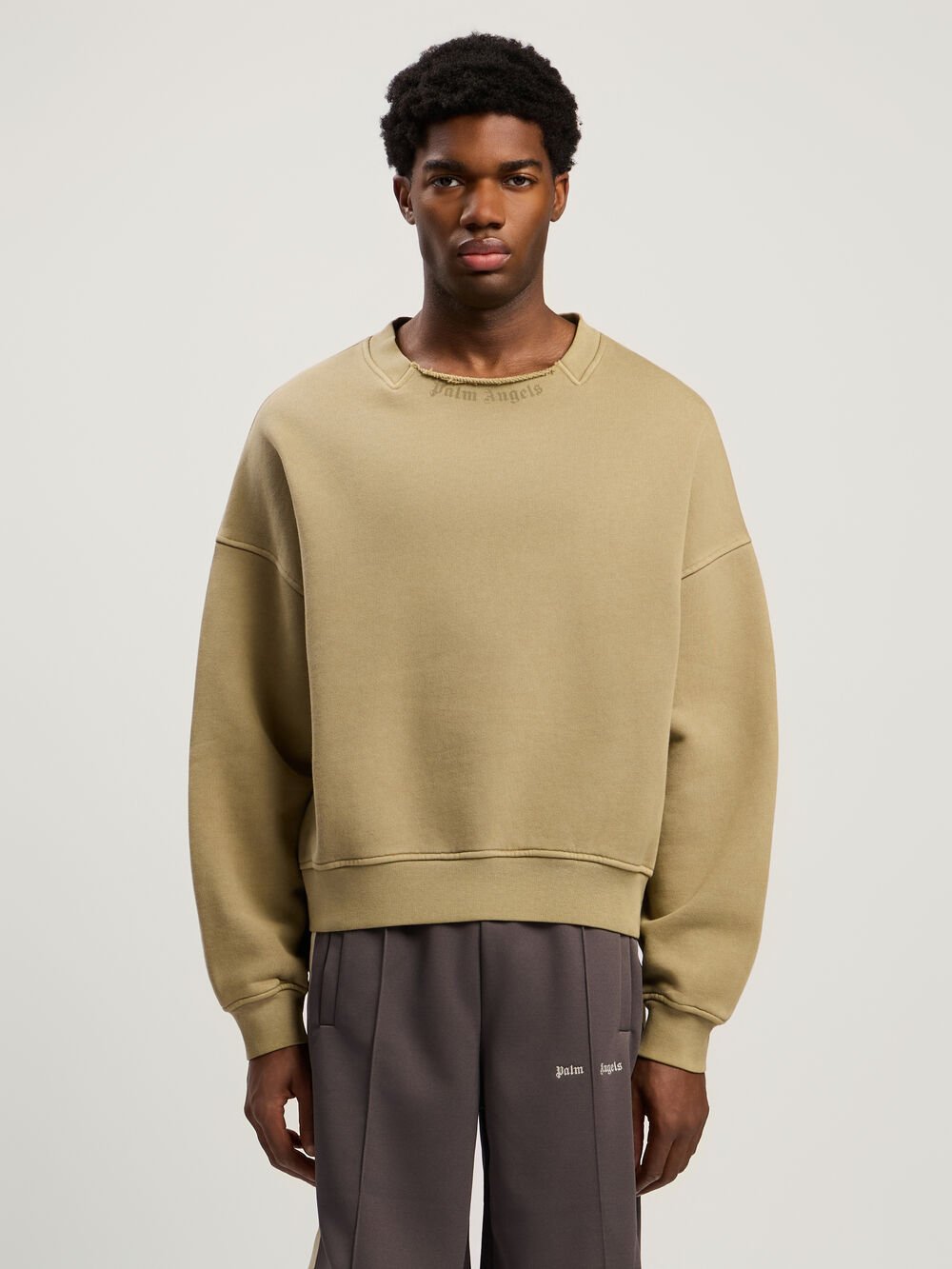 Curved Logo Loose Collar Crew in ARMY GREEN - DARK GREEN for Men