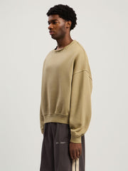 Curved Logo Loose Collar Crew in ARMY GREEN - DARK GREEN for Men