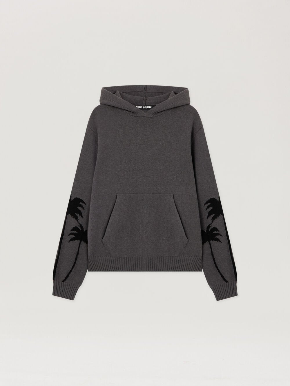 Back Palms Knit Hoodie in DARK GREY - BLACK for Men