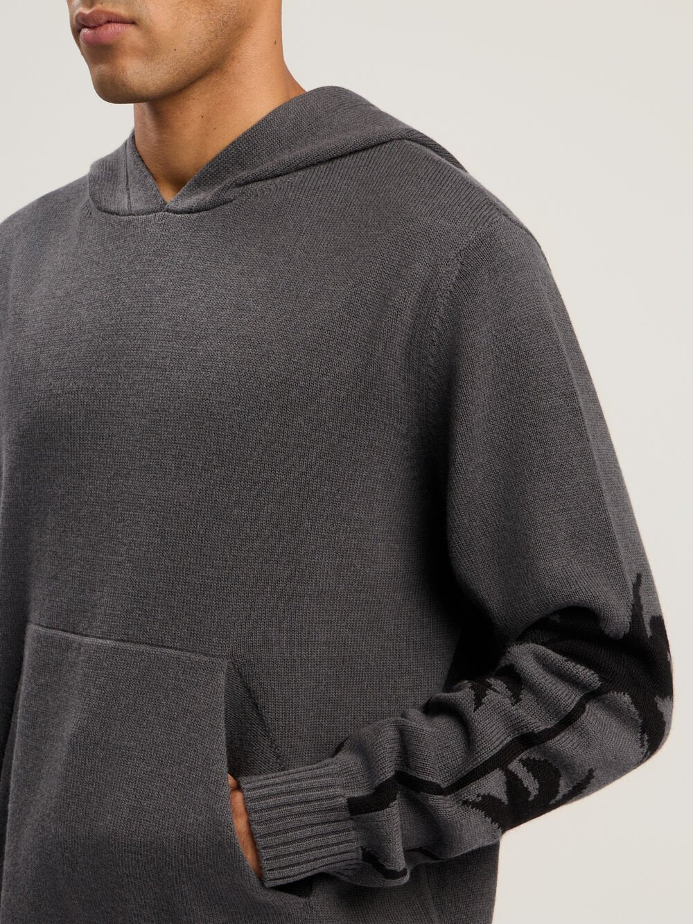 Back Palms Knit Hoodie in DARK GREY - BLACK for Men