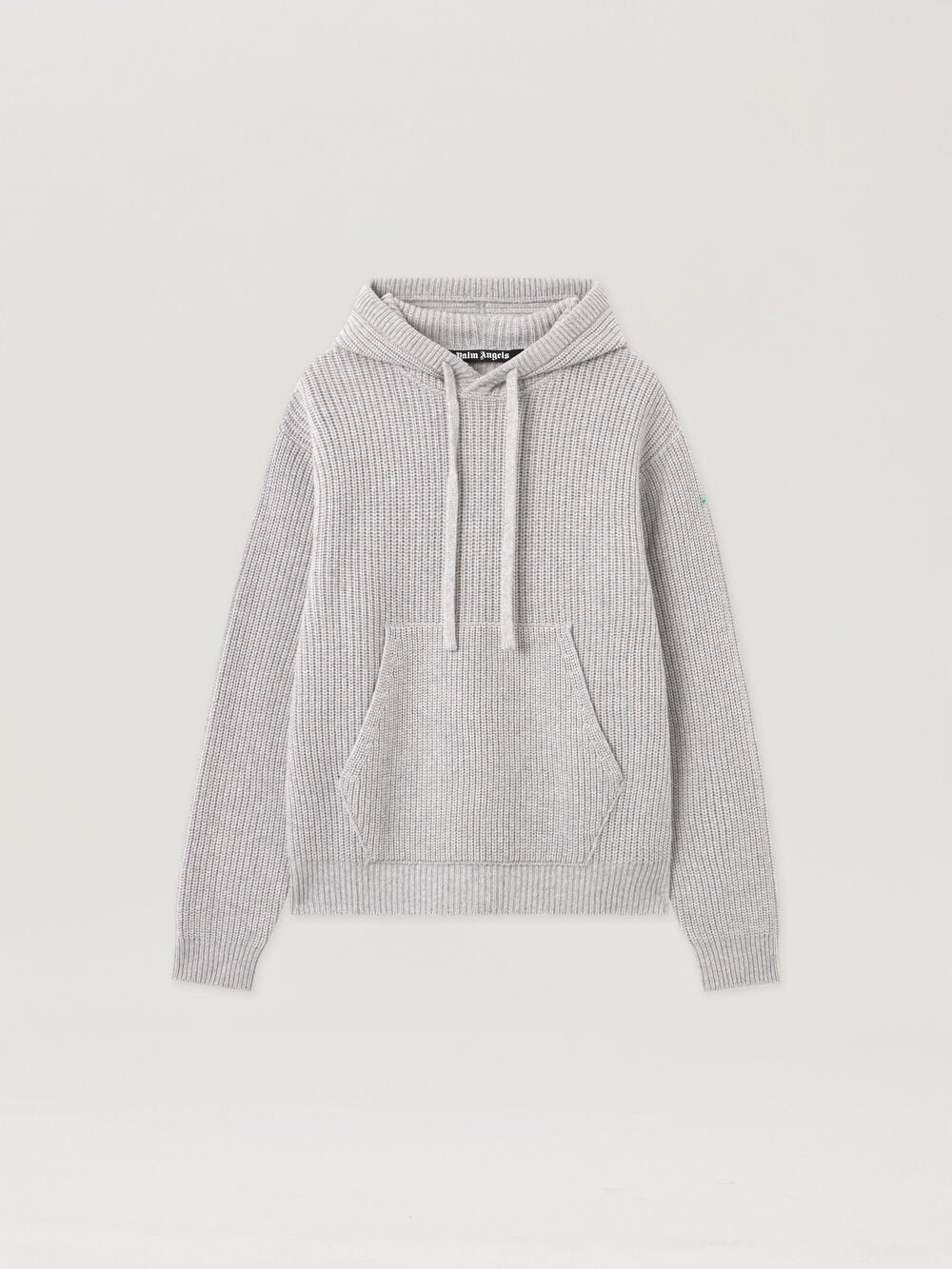 Curved Logo Rib Knit Hoodie in GREY MELANGE - OFF WHITE for Men