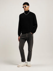 Curved Logo Tneck Sweater in BLACK WHITE for Men
