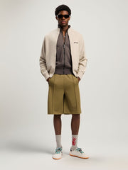 Back Curved Logo Track Shorts in ARMY GREEN - OFF WHITE for Men