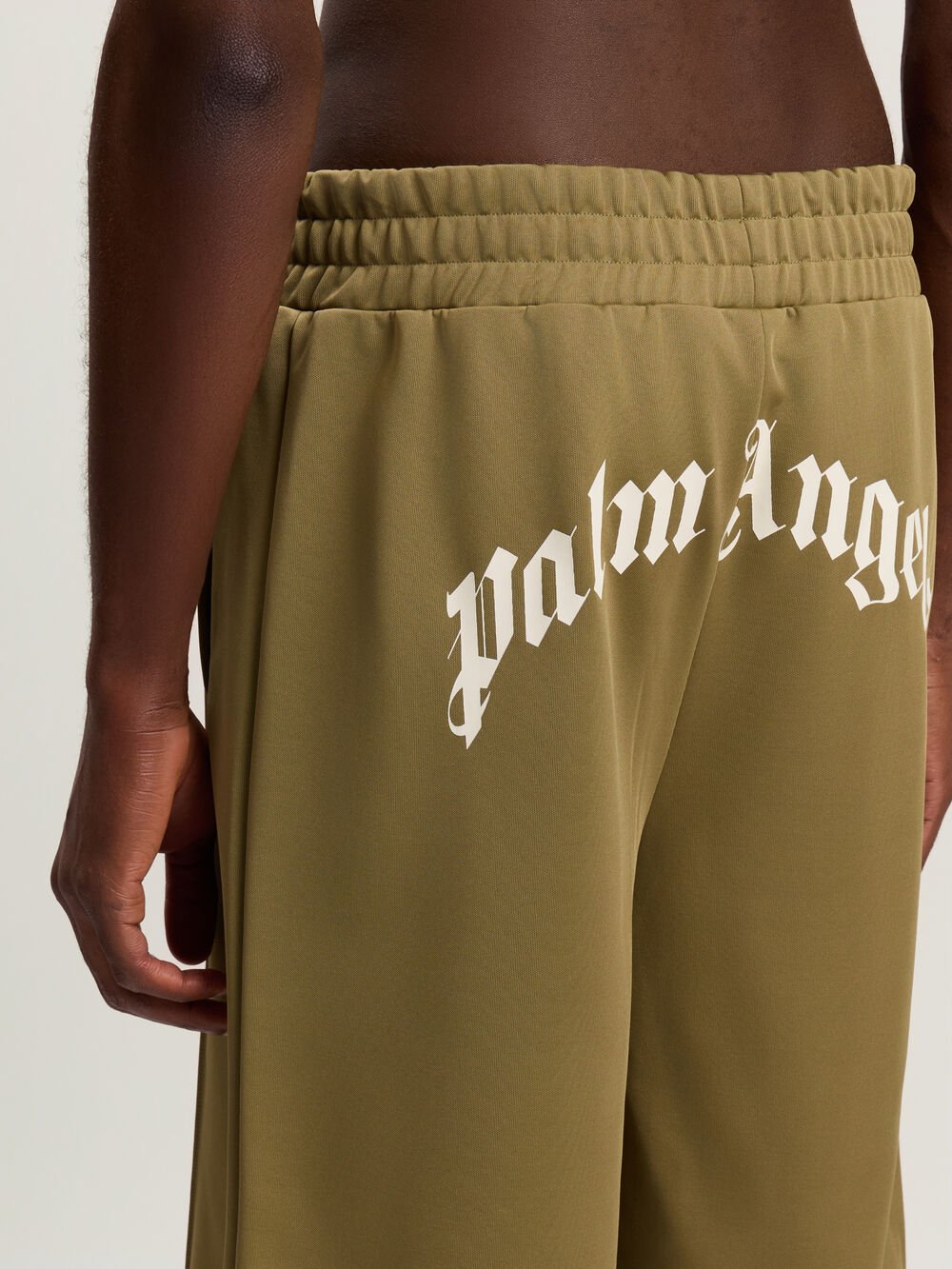 Back Curved Logo Track Shorts in ARMY GREEN - OFF WHITE for Men