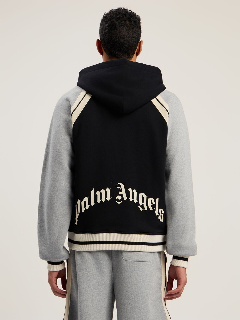 Curved Logo Varsity Jacket in BLACK - GREY MELANGE for Men