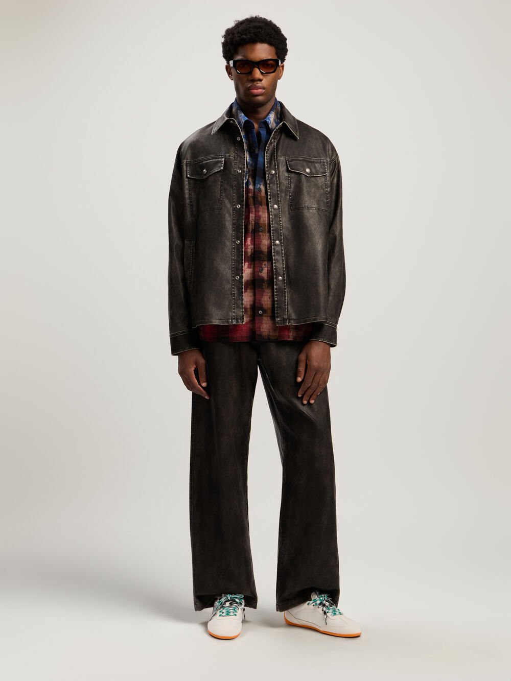 Curved Logo Coated Overshirt in DARK GREY - BLACK for Men