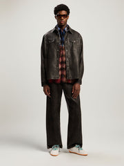 Curved Logo Coated Overshirt in DARK GREY - BLACK for Men