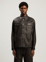 Curved Logo Coated Overshirt in DARK GREY - BLACK for Men