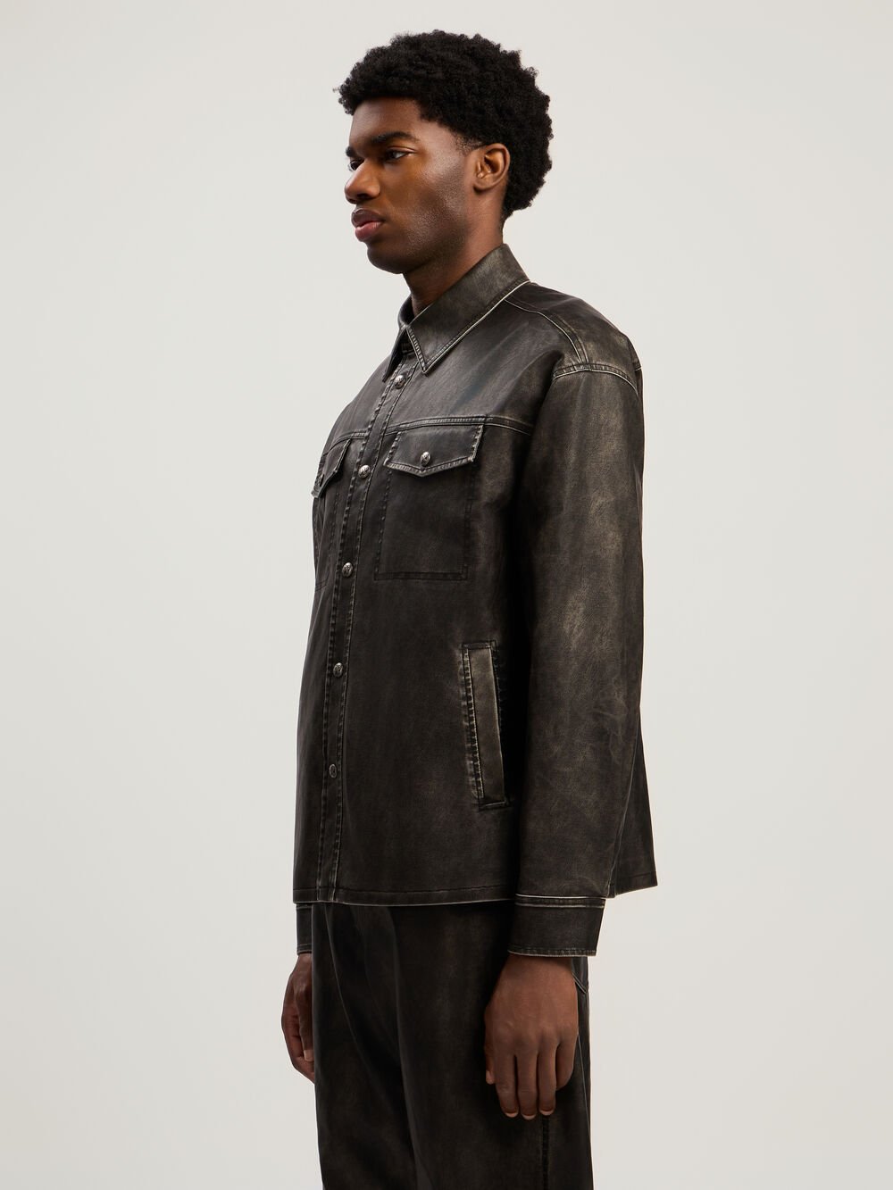 Curved Logo Coated Overshirt in DARK GREY - BLACK for Men