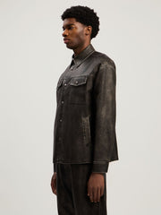 Curved Logo Coated Overshirt in DARK GREY - BLACK for Men