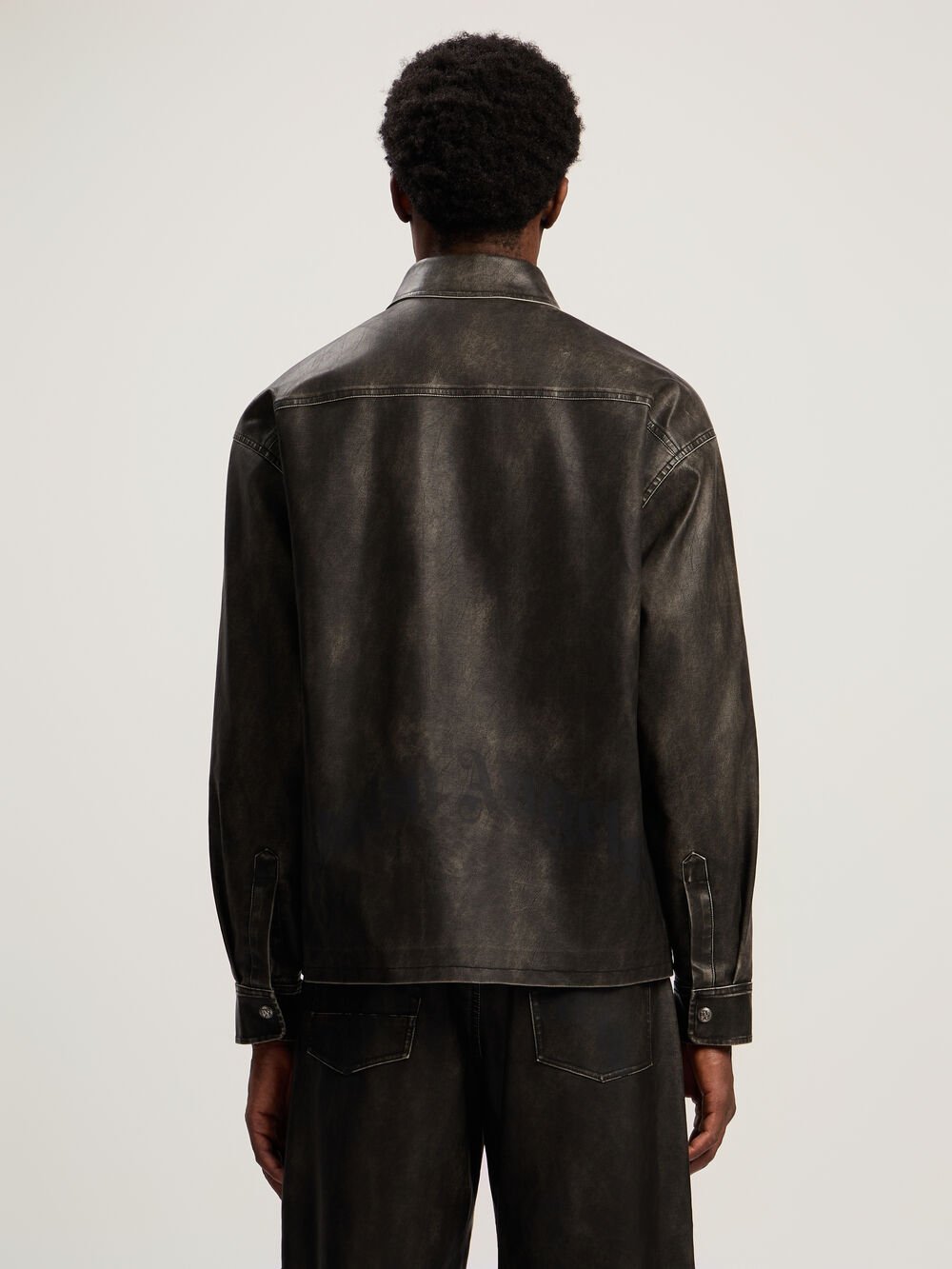 Curved Logo Coated Overshirt in DARK GREY - BLACK for Men