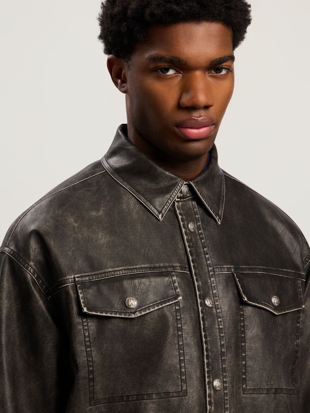 Curved Logo Coated Overshirt in DARK GREY - BLACK for Men