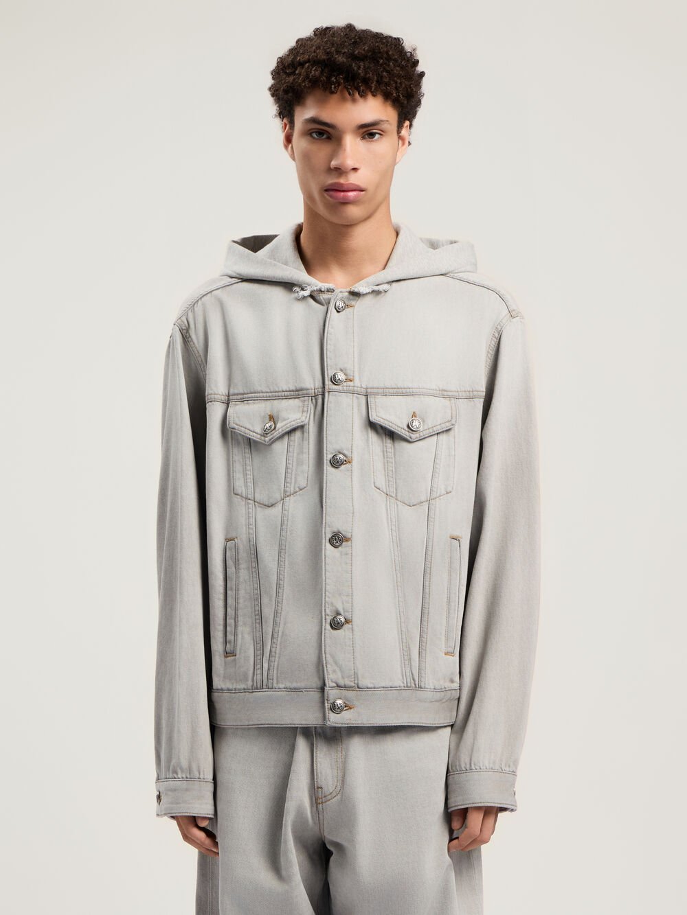 Curved Logo Denim Jacket in LIGHT GREY - GREY MELANGE for Men