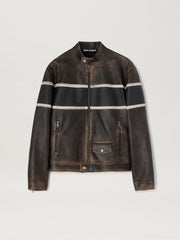 CRYSTAL PIN UP LEATHER BIKER BROWN - OFF in BROWN - OFF WHITE for Men