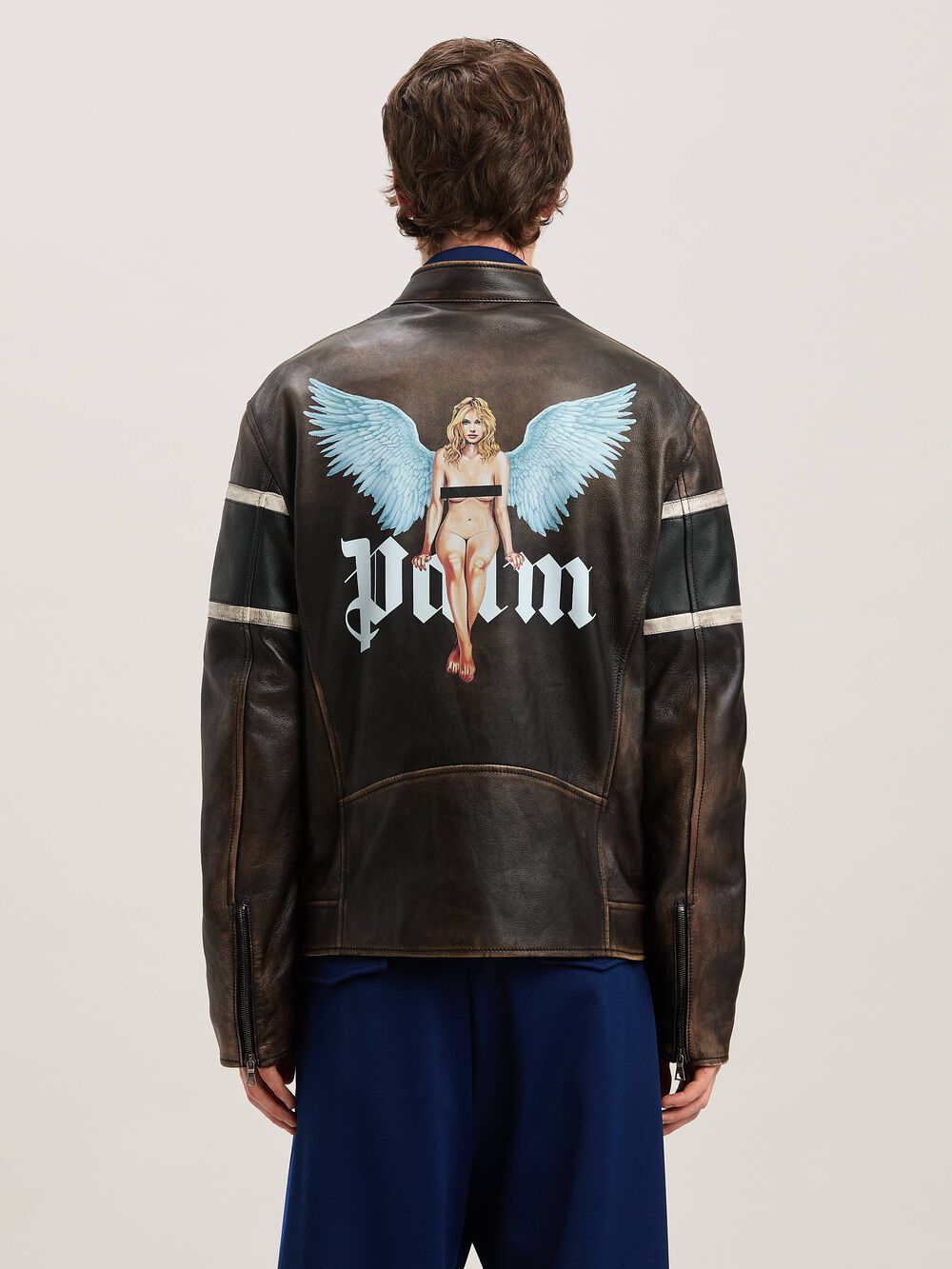 CRYSTAL PIN UP LEATHER BIKER BROWN - OFF in BROWN - OFF WHITE for Men