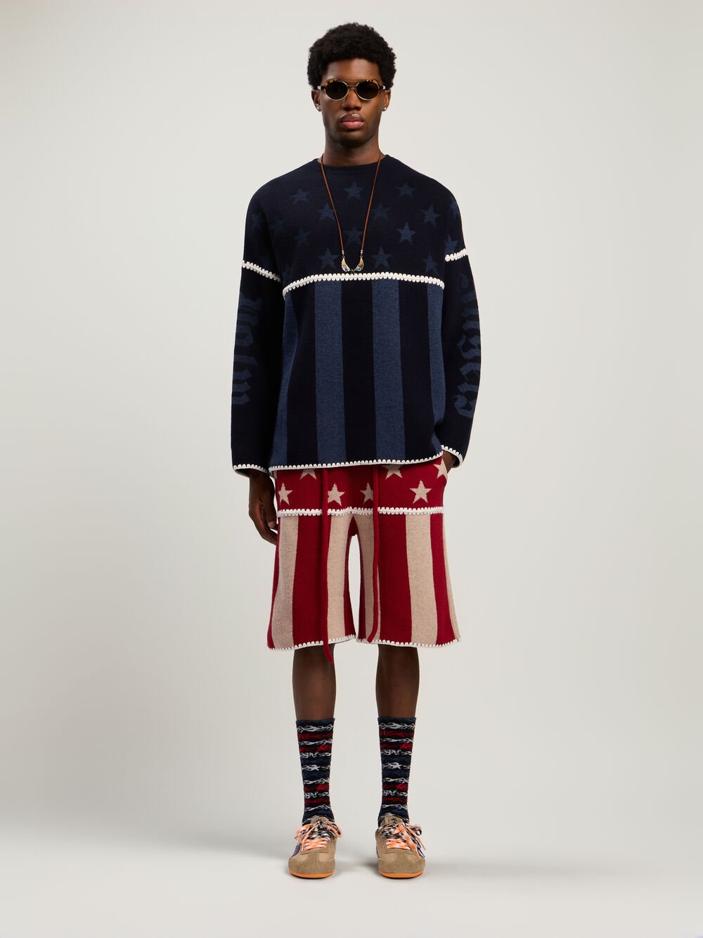 Stars and Stripes Shorts in RED - ECRU for Men