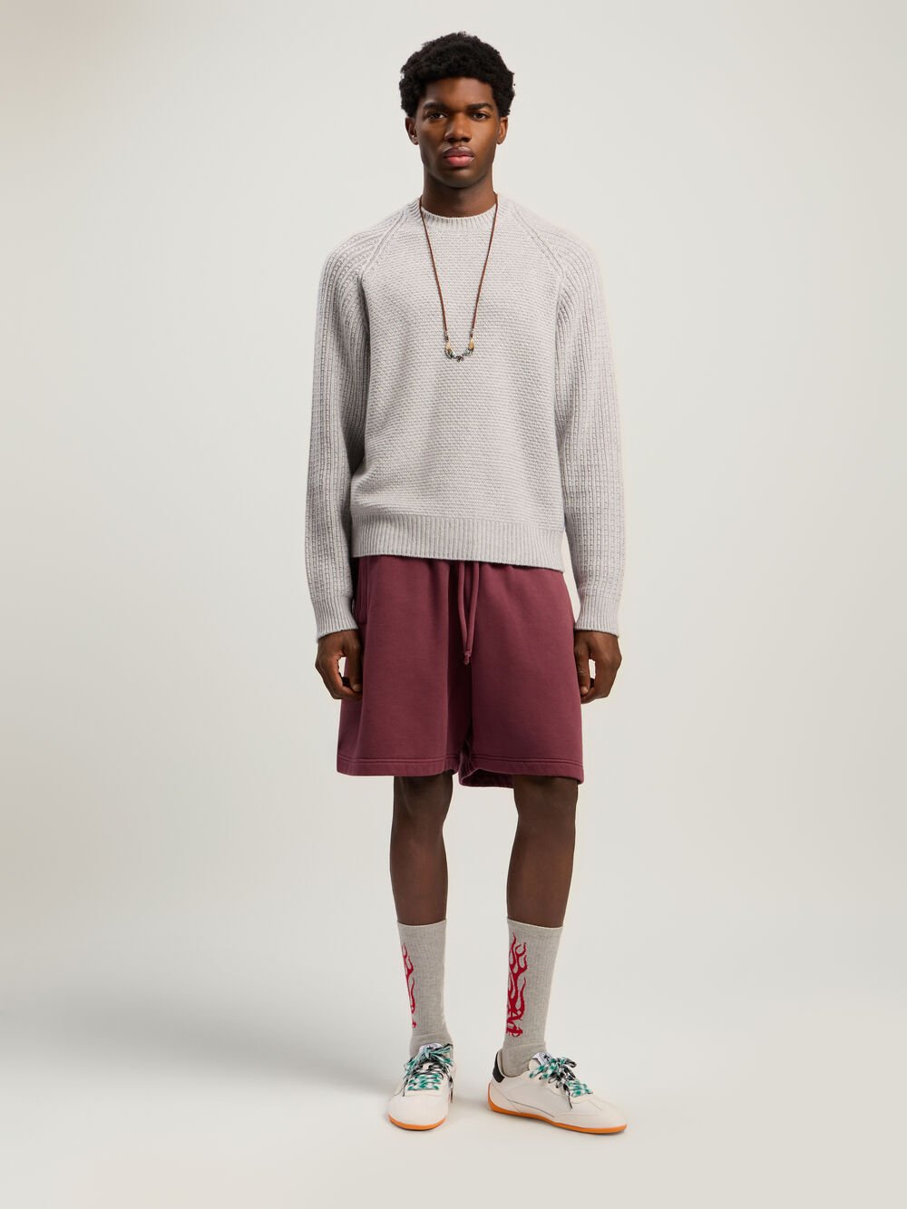 Curved Logo Ribbed Sweater in GREY MELANGE - OFF WHITE for Men