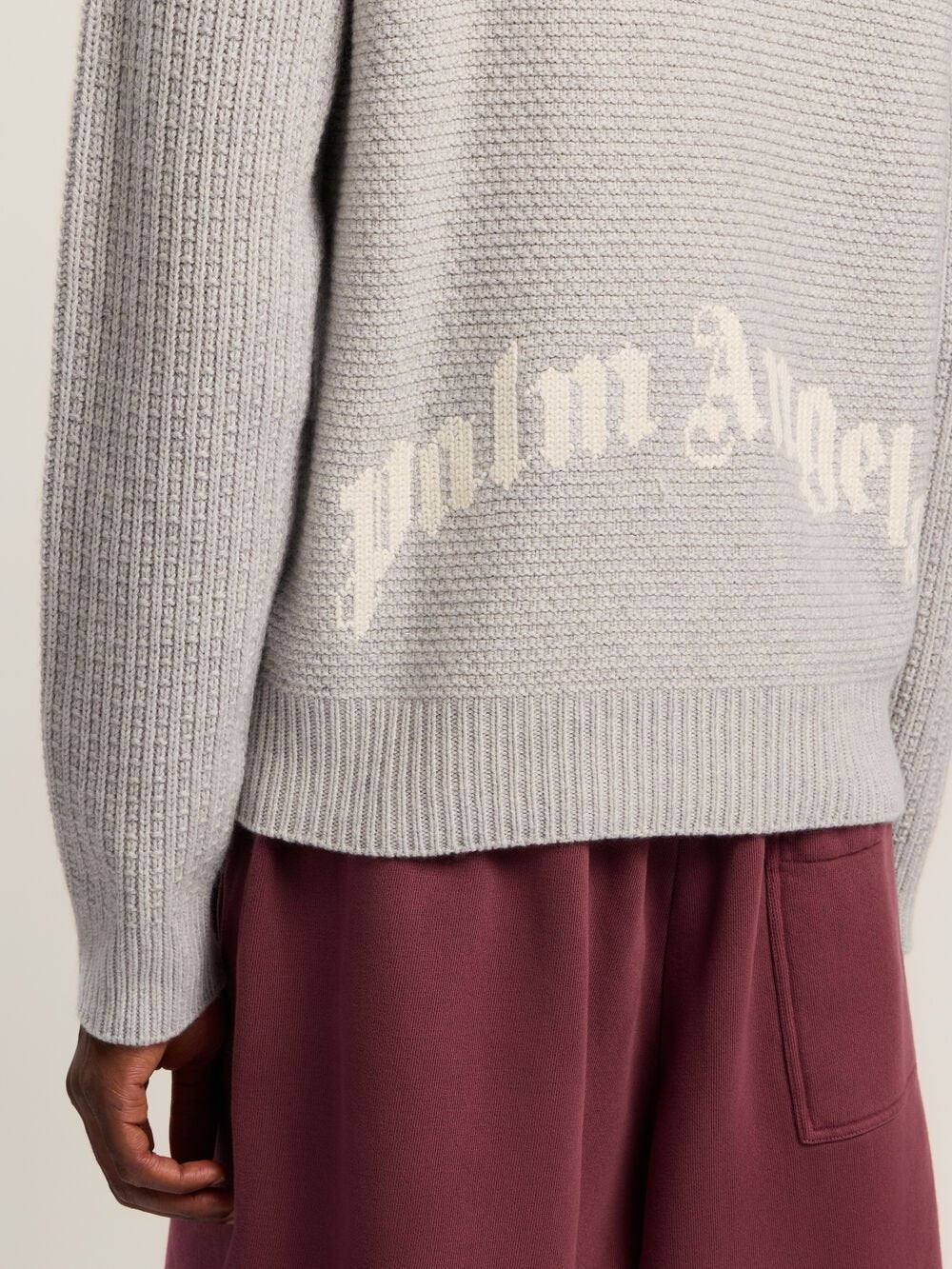 Curved Logo Ribbed Sweater in GREY MELANGE - OFF WHITE for Men