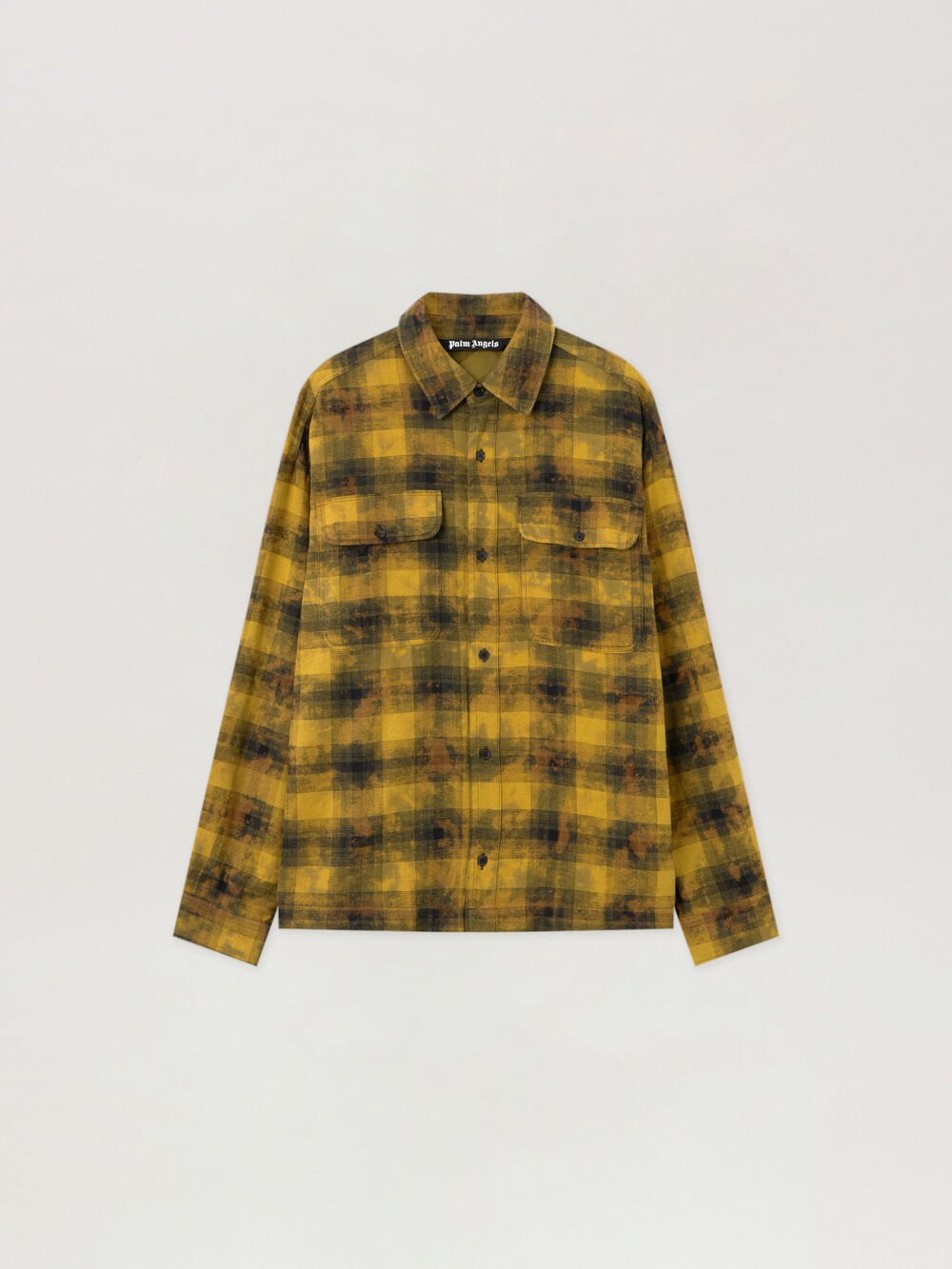 Curved Logo Check Shirt in ARMY GREEN - BLACK for Men