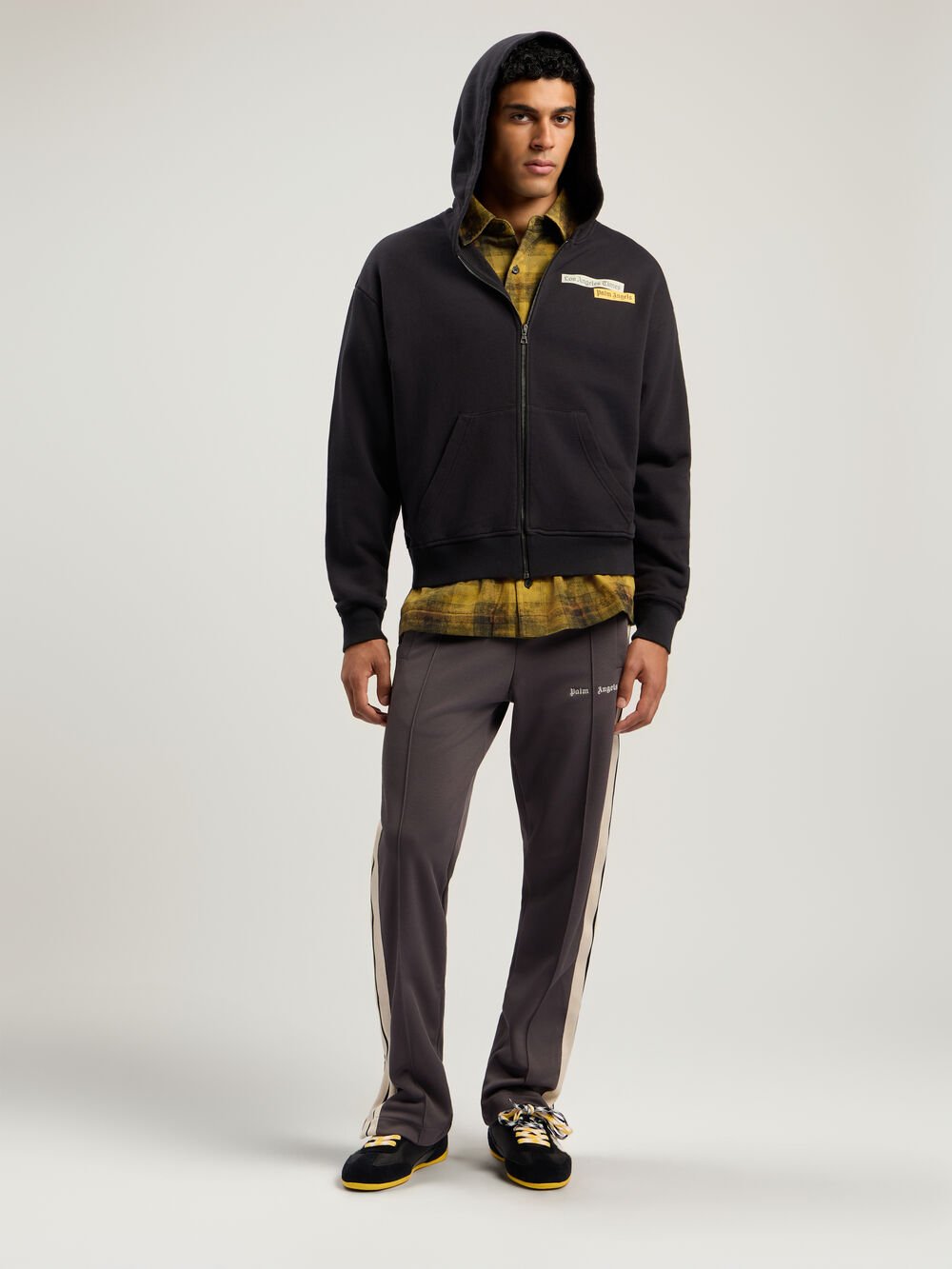 Curved Logo Check Shirt in ARMY GREEN - BLACK for Men