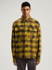 Curved Logo Check Shirt in ARMY GREEN - BLACK for Men